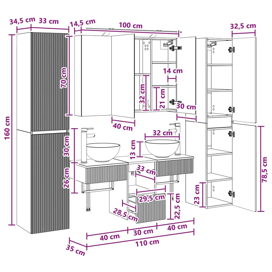 Ensemble de mobilier de salle de bain 6 pcs Gris béton - 16