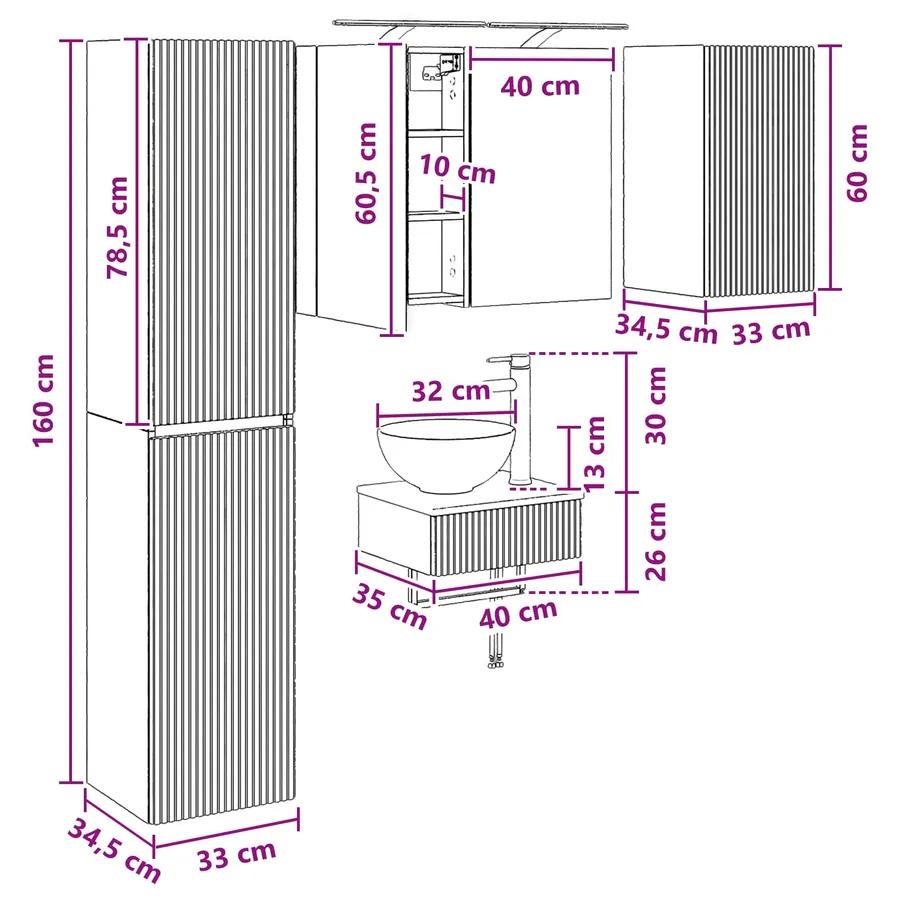 Ensemble de mobilier de salle de bain 5 pcs Gris béton - 15