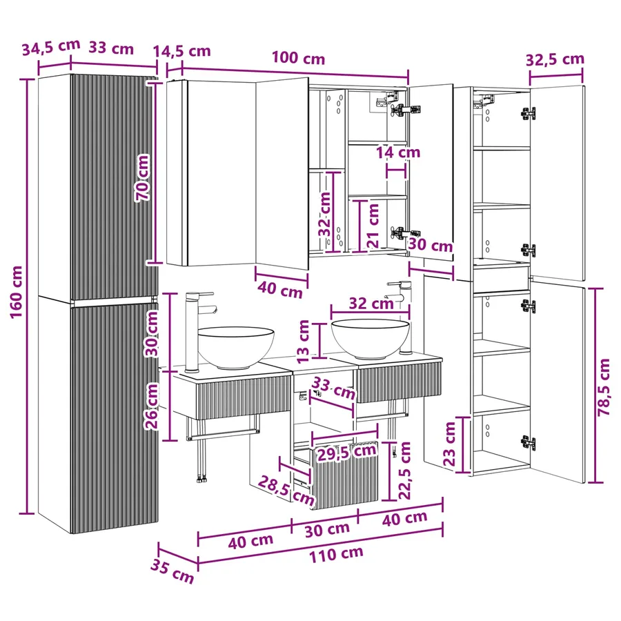 Ensemble de mobilier de salle de bain 6 pcs Gris béton - 16