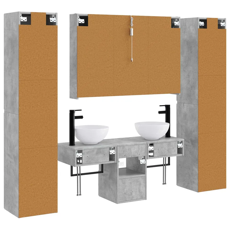 Ensemble de mobilier de salle de bain 6 pcs Gris béton - 9