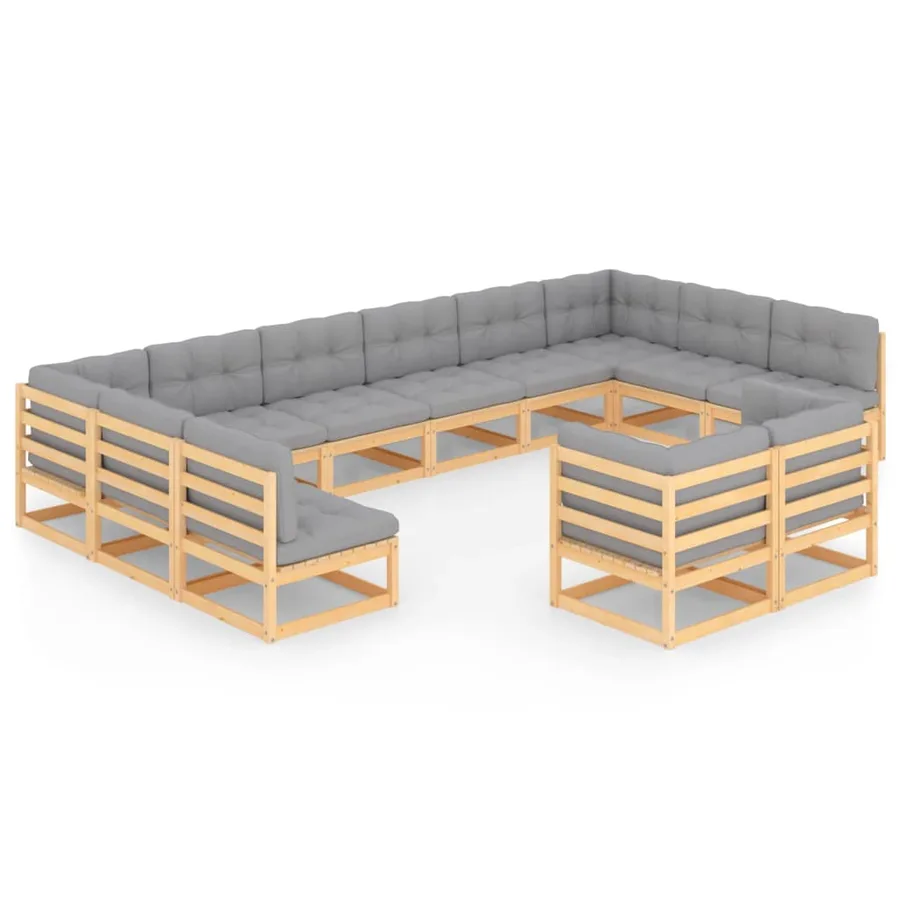 Salon de jardin 12 pcs avec coussins Bois de pin massif - 2