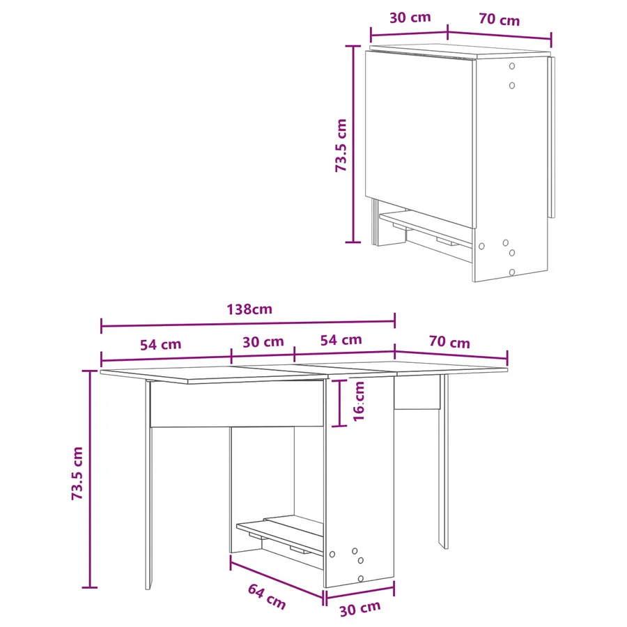 Table à dîner 138 x 70 x 73,5 cm Bois d'ingénierie Chêne noir - 8