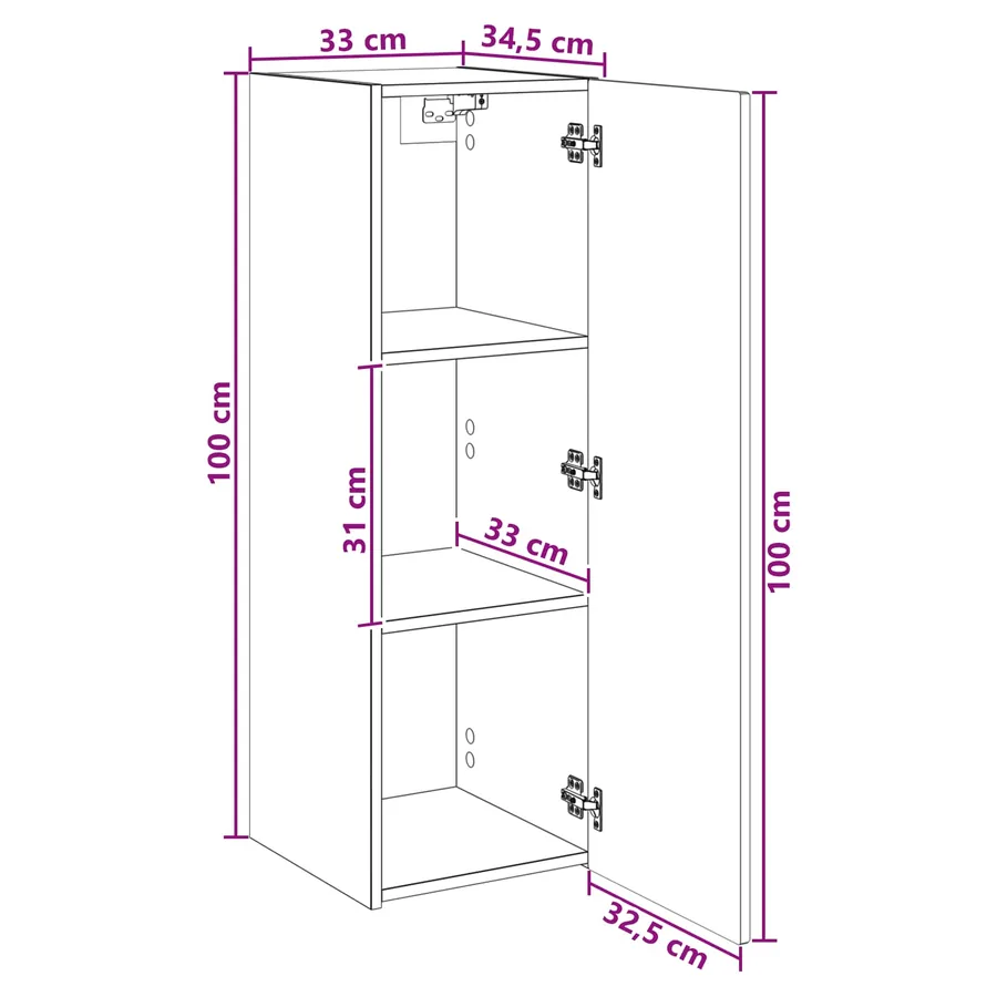 Cabinet de Salle de Bain Mural Noir 33 x 34,5 x 100 cm - 9