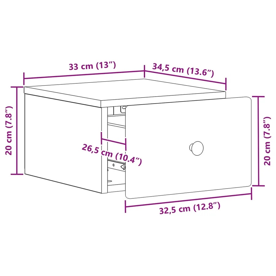 Cabinet de chevet mural Sonoma gris 34,5 x 33 x 20 cm - 9