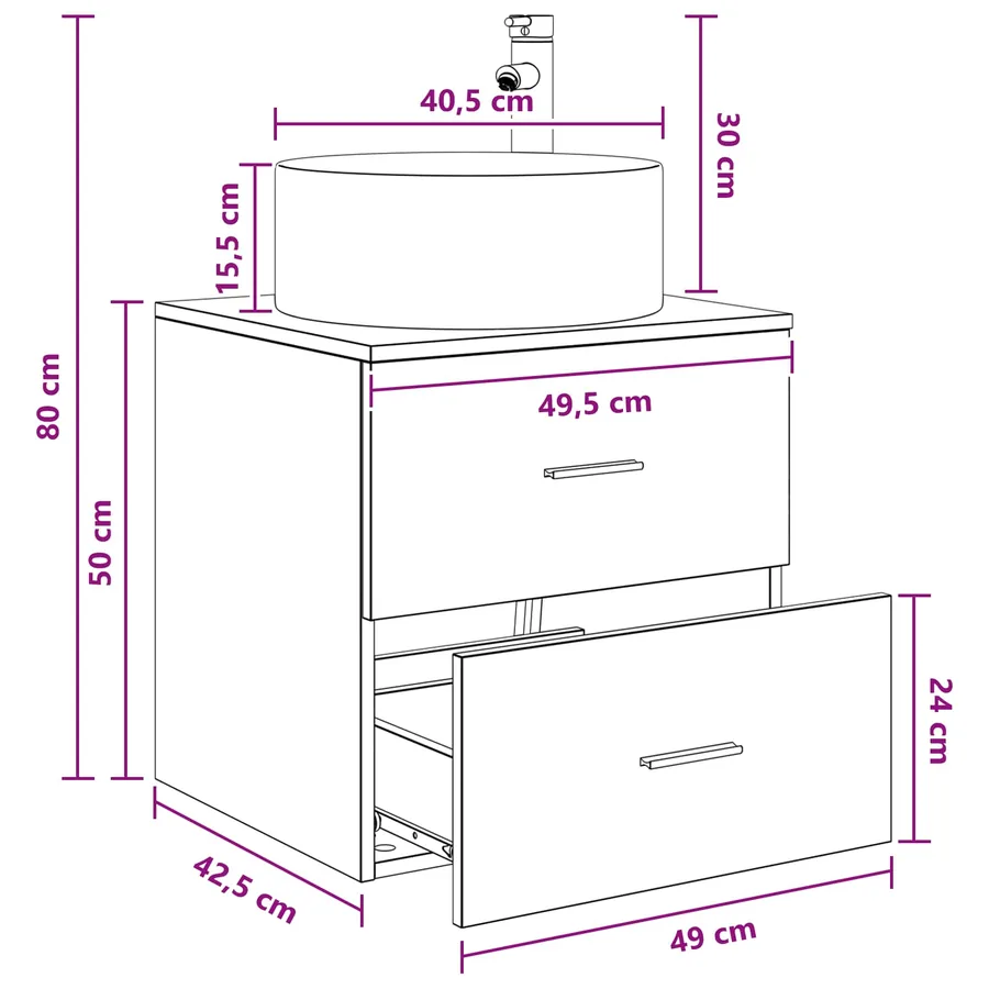 Vanité de lavabo mural Chêne fumé 49,5 x 44,5 x 65,5 cm - 9