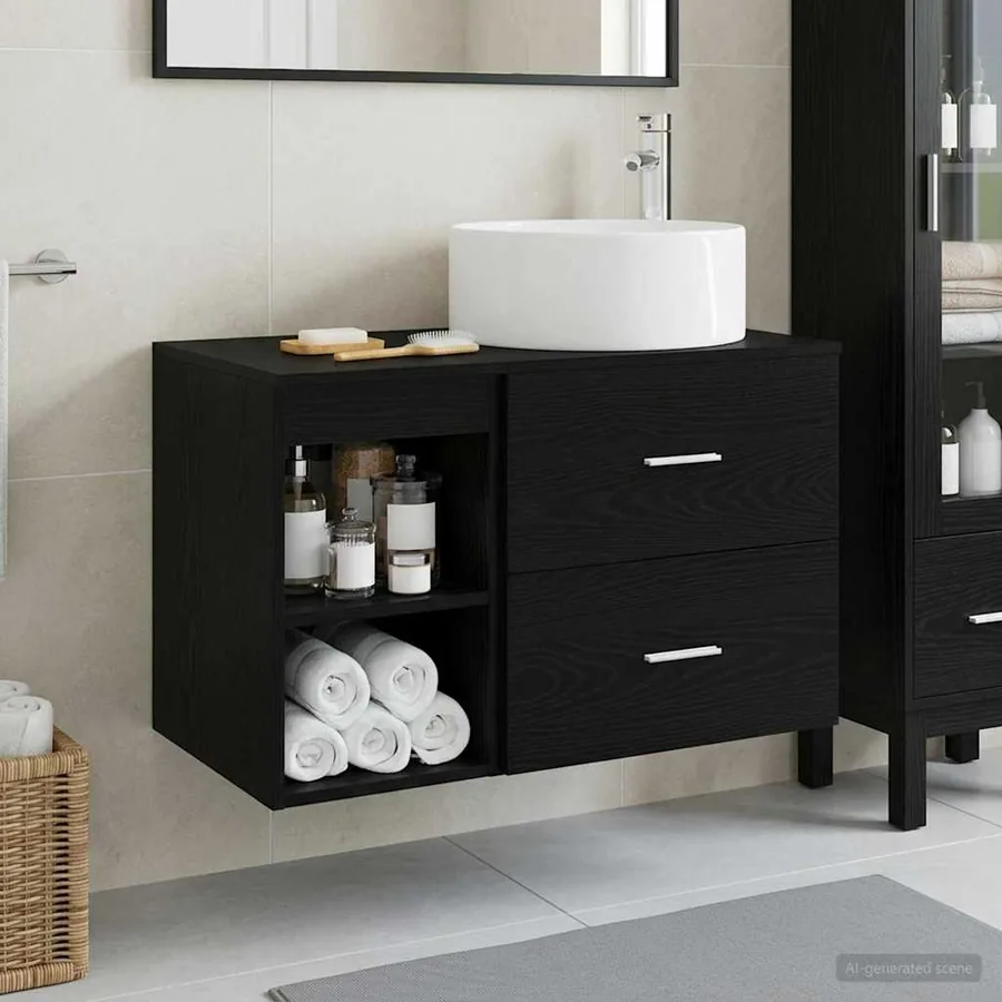 Ensemble de mobilier de salle de bain 2 pcs Chêne noir