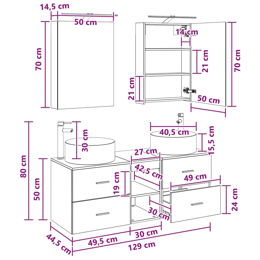 Ensemble de mobilier de salle de bain 5 pcs Gris béton - 14
