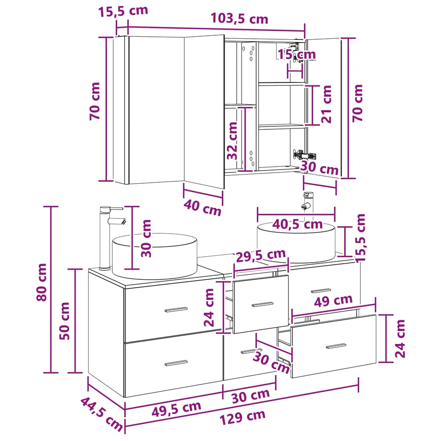 Ensemble de mobilier de salle de bain 4 pcs Gris béton - 14