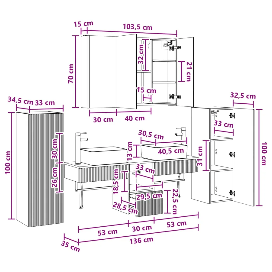 Ensemble de mobilier de salle de bain 6 pcs Gris béton - 16