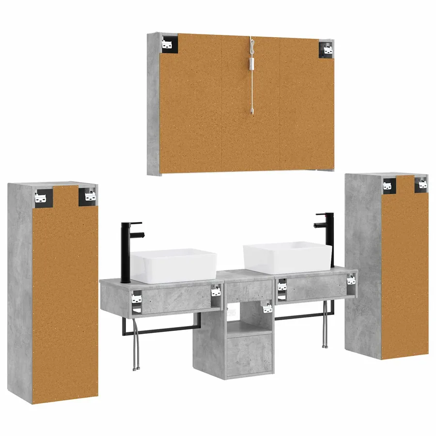 Ensemble de mobilier de salle de bain 6 pcs Gris béton - 9