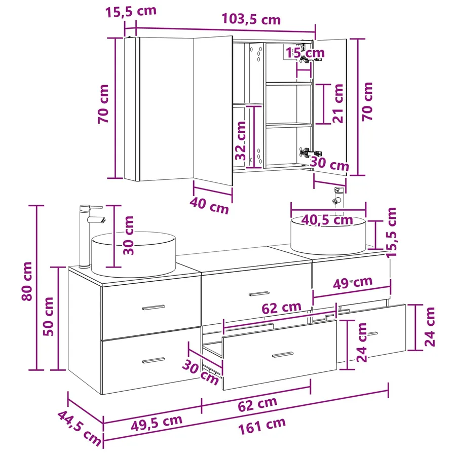 Ensemble de mobilier de salle de bain 4 pcs Bois ancien - 14