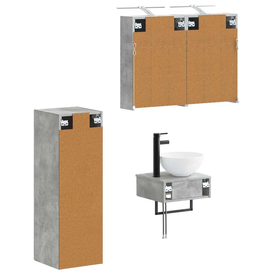 Ensemble d'armoire de salle de bain 4 pcs Gris béton - 5