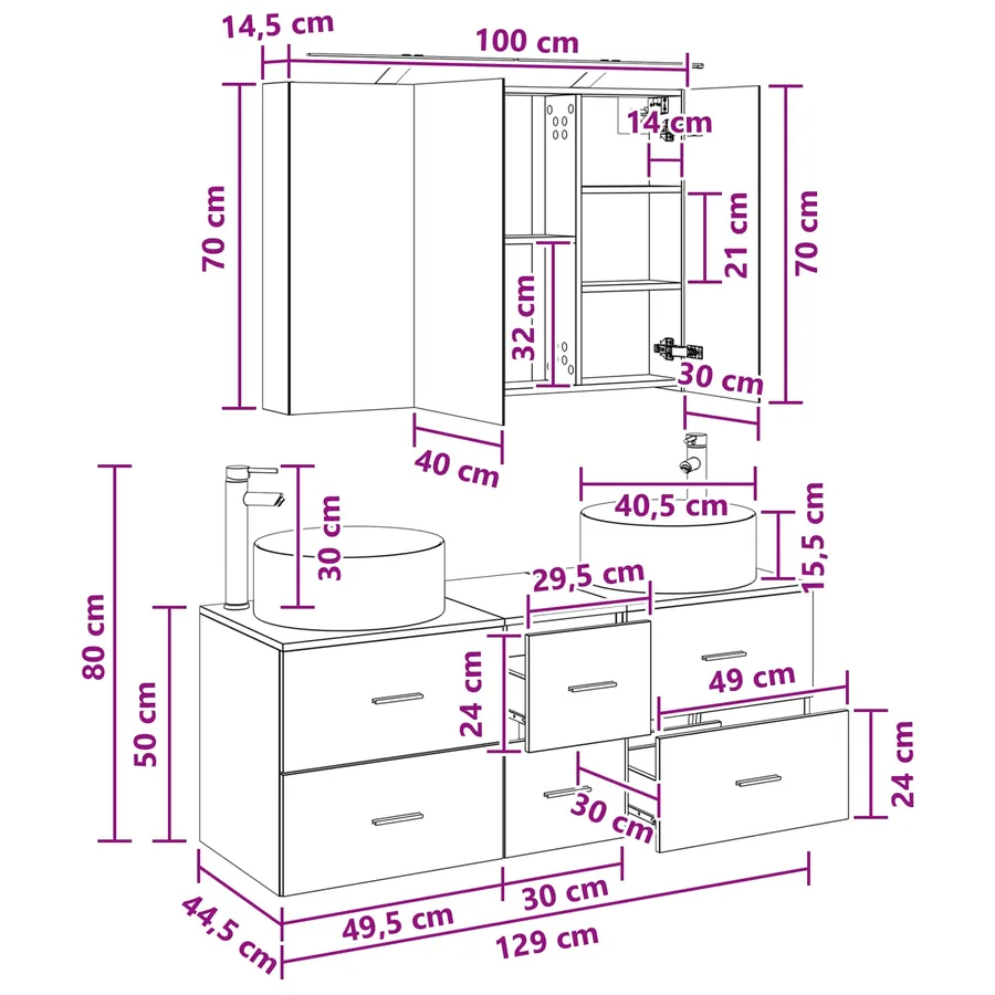 Ensemble de mobilier de salle de bain 4 pcs Chêne Sonoma - 15