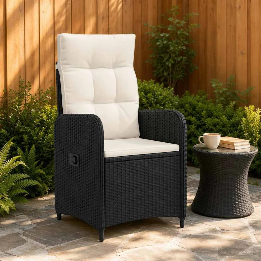Chaise de jardin inclinable Noir et blanc crème - 3