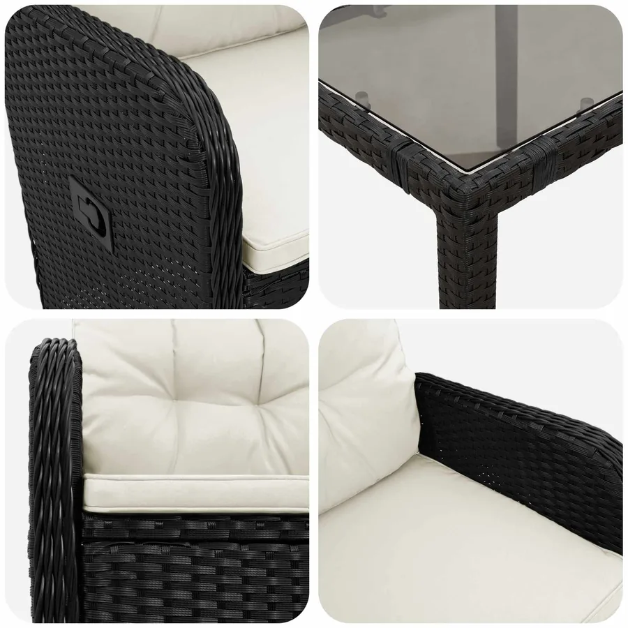 Ensemble de repas extérieur 5 pcs Noir et blanc crème - 7