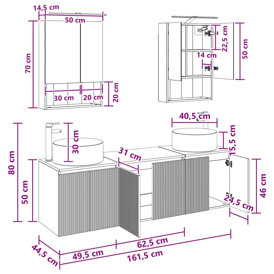 Ensemble d'armoire de salle de bain 5 pcs Chêne fumé - 14
