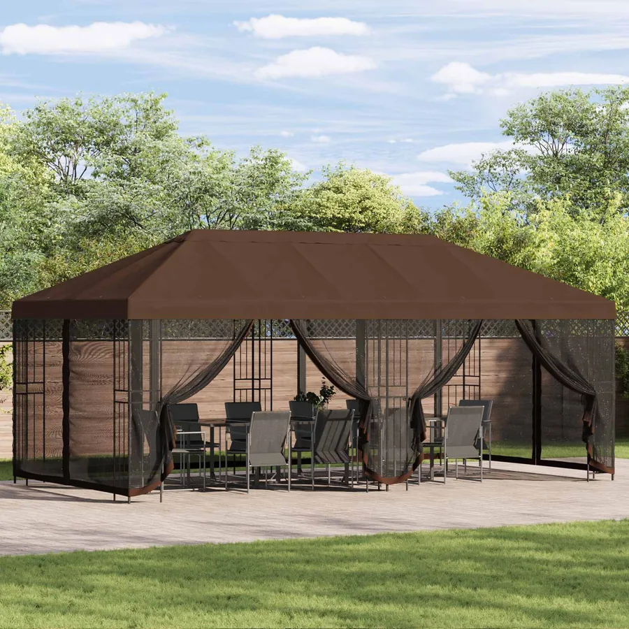 Gazebo avec murs latéraux 6 x 3 m Marron Polyester et Acier 190