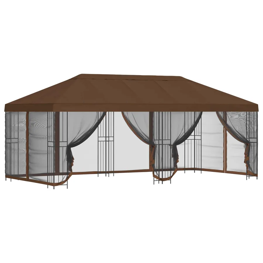 Gazebo avec murs latéraux 6 x 3 m Marron Polyester et Acier 190 - 2