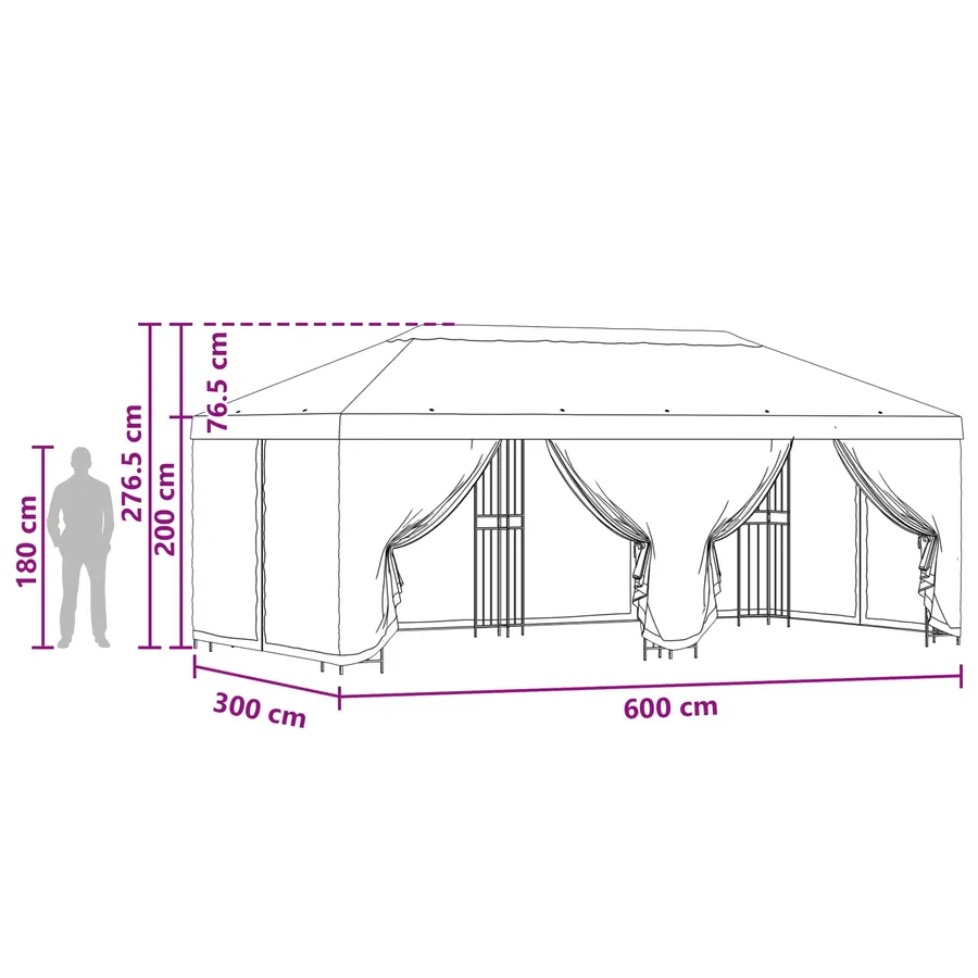 Gazebo avec murs latéraux 6 x 3 m Marron Polyester et Acier 190 - 6