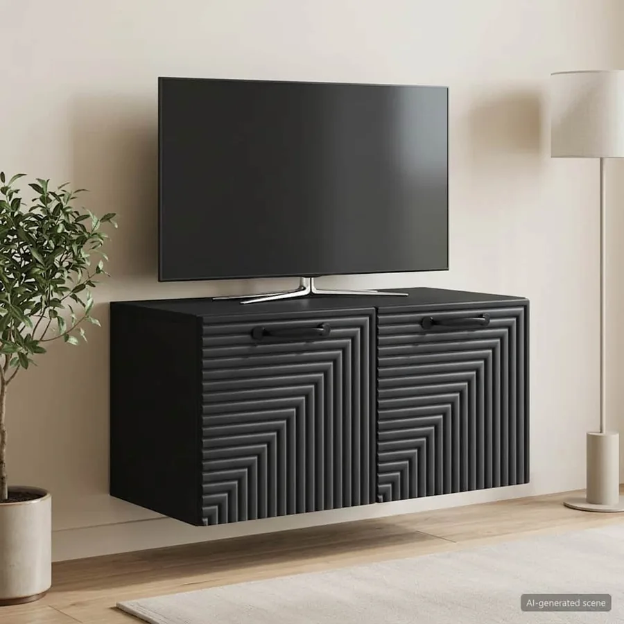 Meuble TV mural Noir 59,5 x 31 x 30 cm Bois d'ingénierie - 4