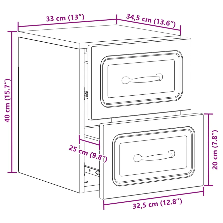 Cabinet de chevet mural 2 pcs Blanc 34,5 x 33 x 40 cm - 11