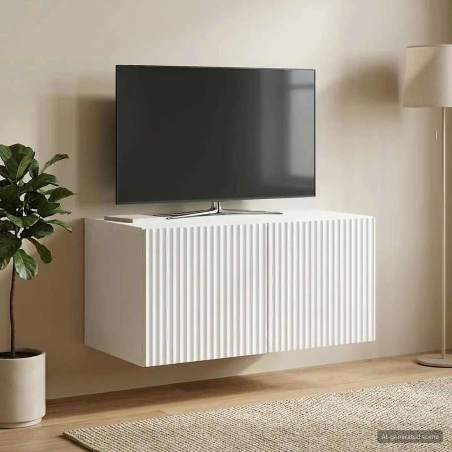 Meuble TV mural Blanc 59,5 x 41 x 30 cm Bois d'ingénierie - 4