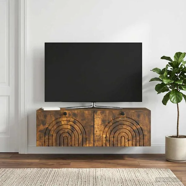 Meuble TV mural Chêne fumé 98 x 31 x 30 cm Bois d'ingénierie