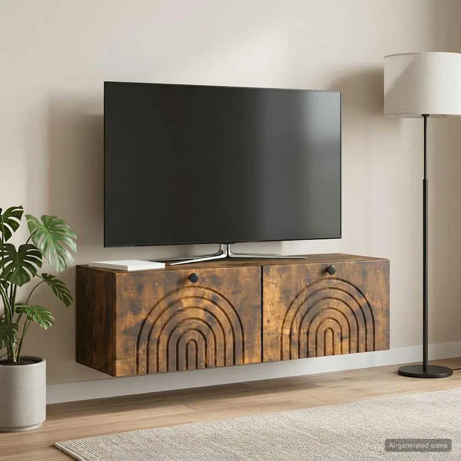 Meuble TV mural Chêne fumé 98 x 31 x 30 cm Bois d'ingénierie - 4