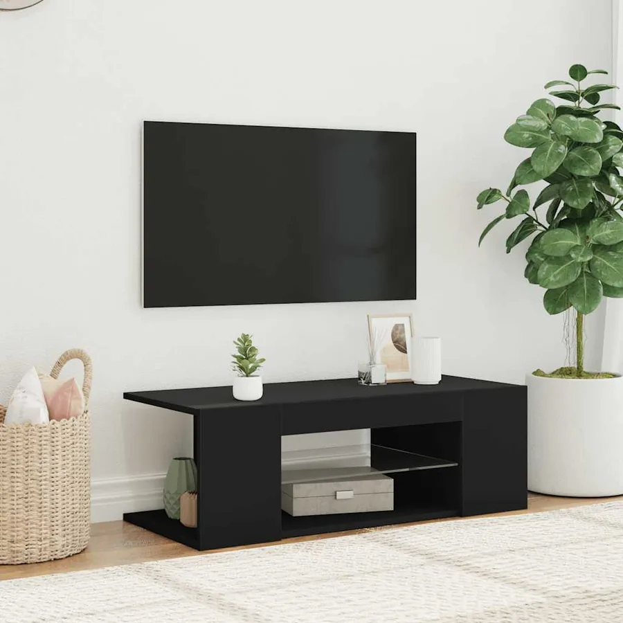 Meuble TV avec lumières LED Noir 90x39x30 cm