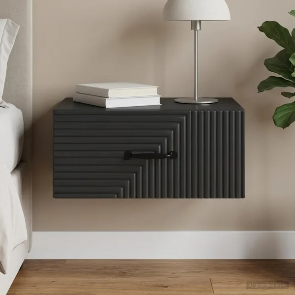 Cabinet de chevet mural avec tiroir Noir 49 x 34,5 x 20 cm