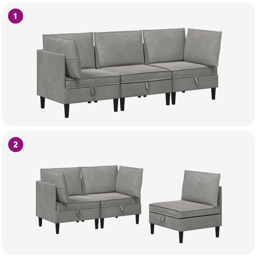 Ensemble de meubles pour le salon 3 pcs Gris clair Velours - 8