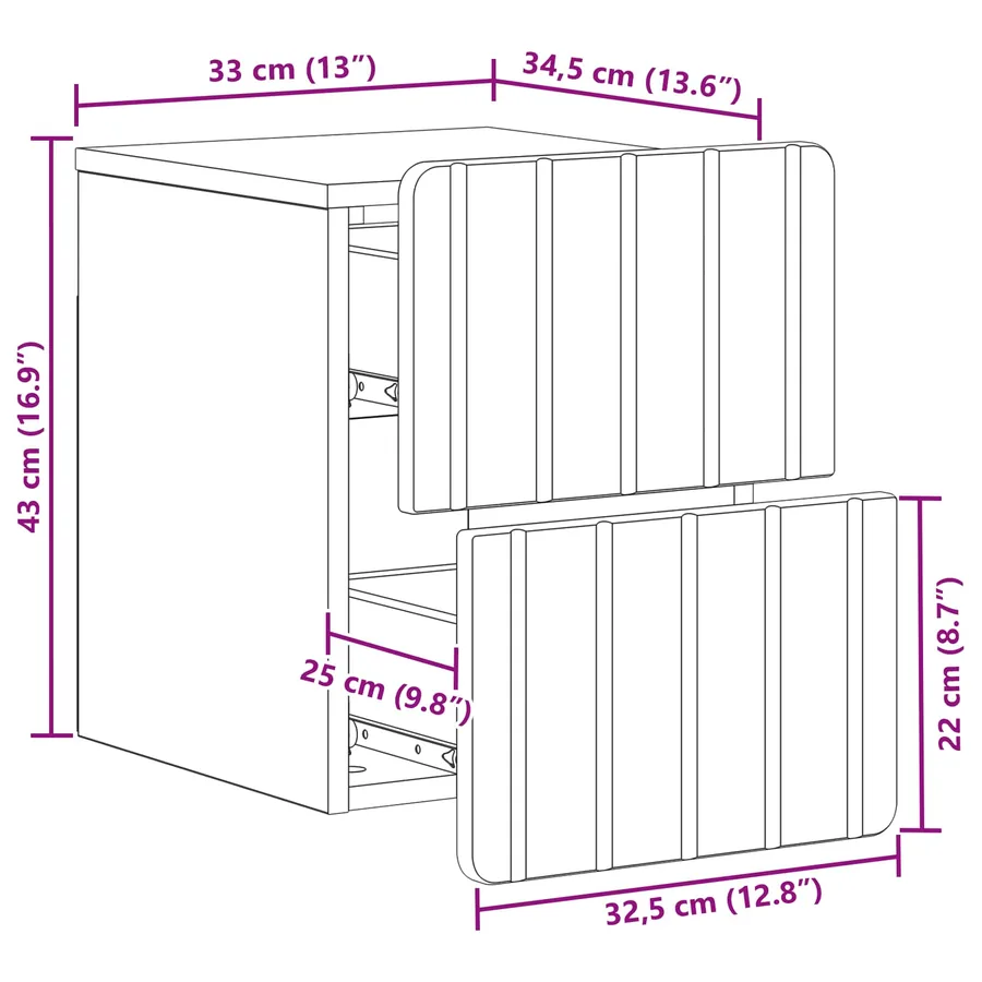 Cabinet de chevet mural 2 pcs Bois ancien 33 x 34,5 x 43 cm - 11