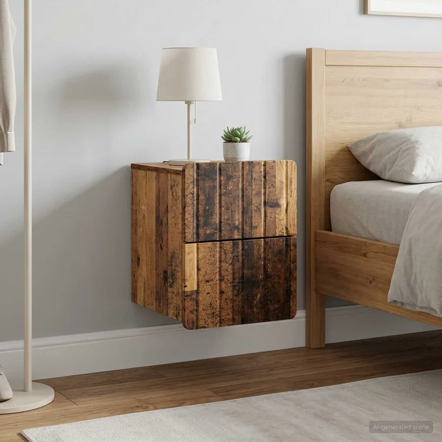 Cabinet de chevet mural 2 pcs Bois ancien 33 x 34,5 x 43 cm - 4