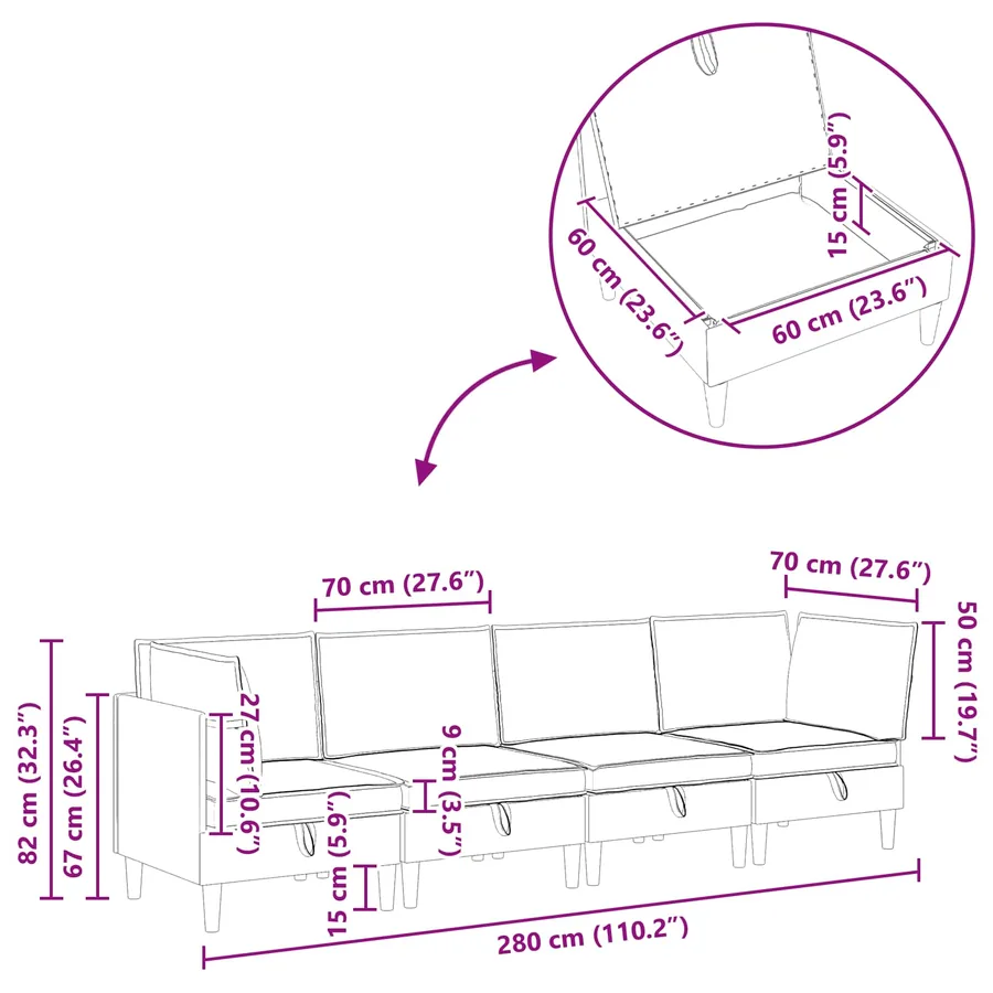 Ensemble de meubles pour le salon 4 pcs Bordeaux Velours - 12
