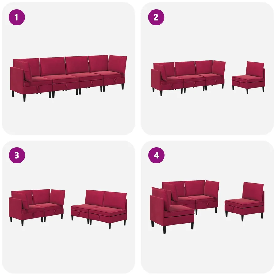 Ensemble de meubles pour le salon 4 pcs Bordeaux Velours - 8
