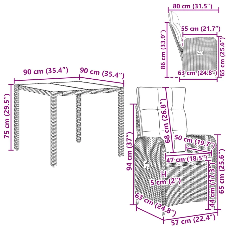 Ensemble de repas extérieur 5 pcs Gris clair et gris foncé - 11