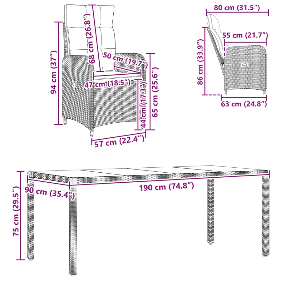 Ensemble de repas extérieur 7 pcs Beige et blanc crème - 11