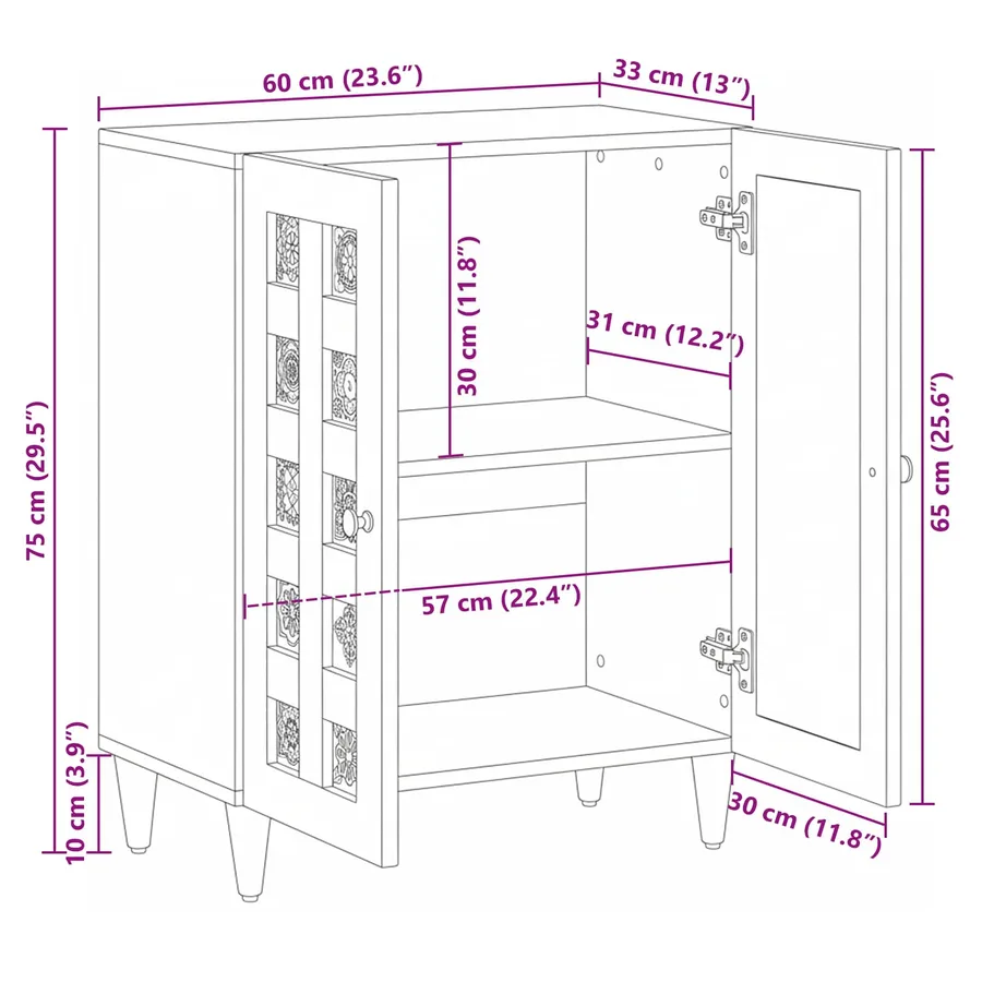 Buffet Naturel 60 x 33 x 75 cm Bois de mangue massif - 11