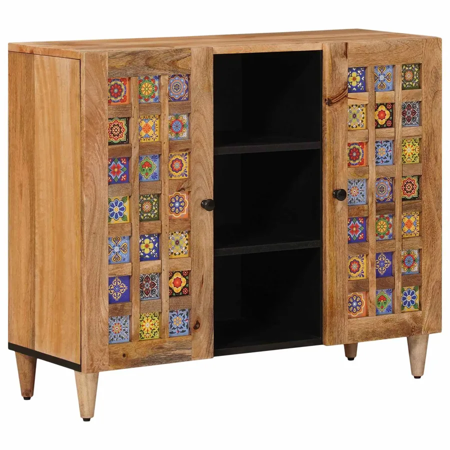 Buffet avec porte Naturel 90 x 33 x 75 cm Bois de mangue massif