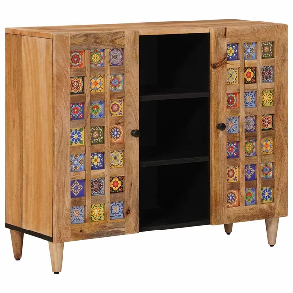Buffet avec porte Naturel 90 x 33 x 75 cm Bois de mangue massif