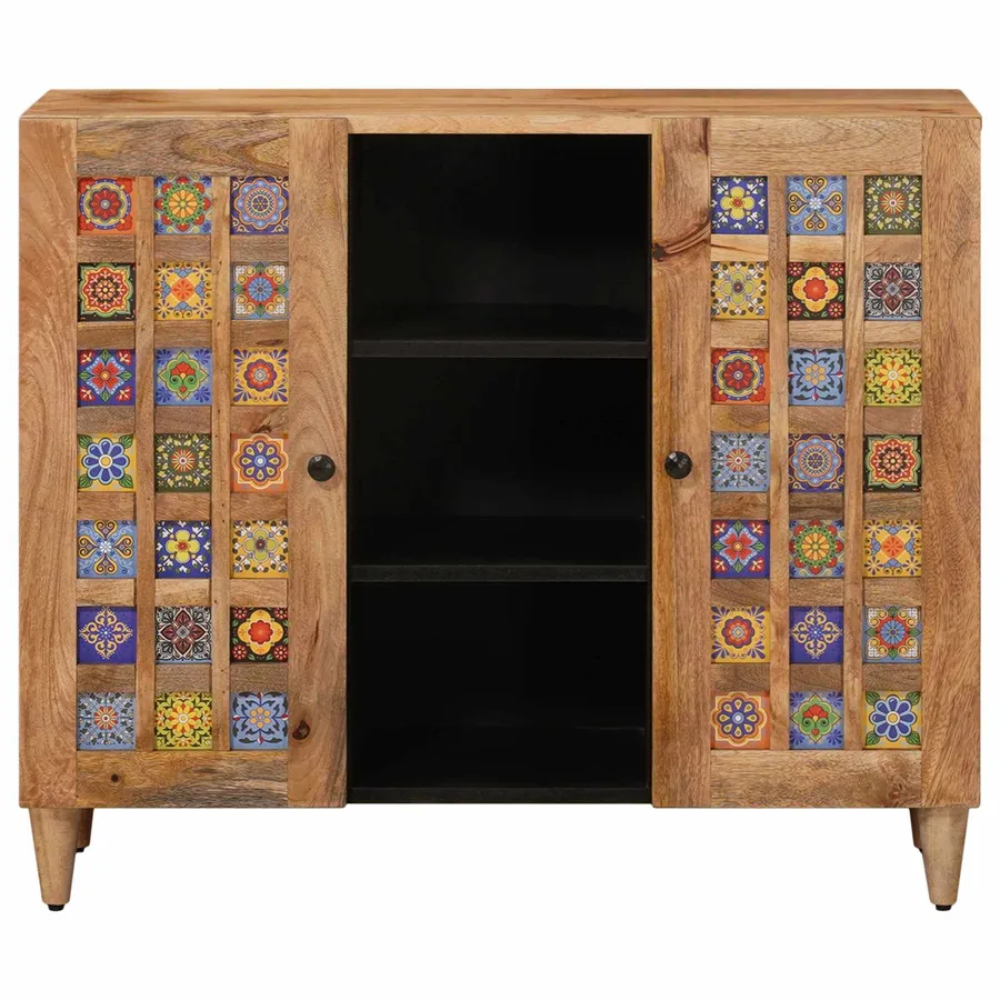 Buffet avec porte Naturel 90 x 33 x 75 cm Bois de mangue massif - 3