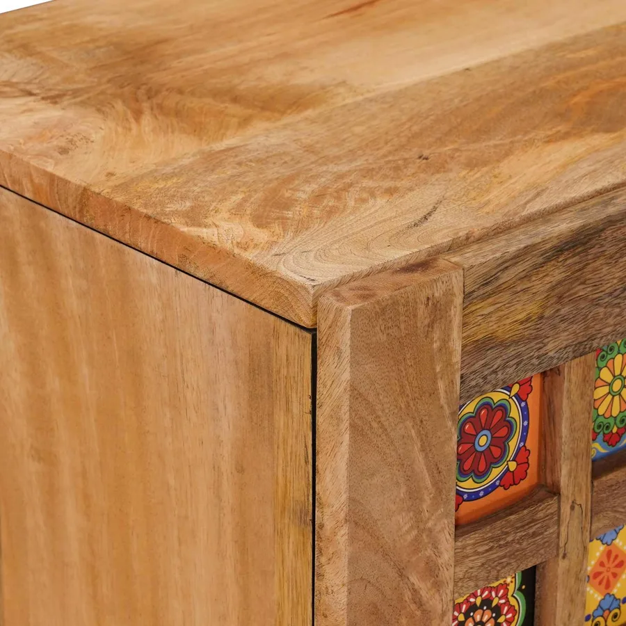 Buffet avec porte Naturel 90 x 33 x 75 cm Bois de mangue massif - 6