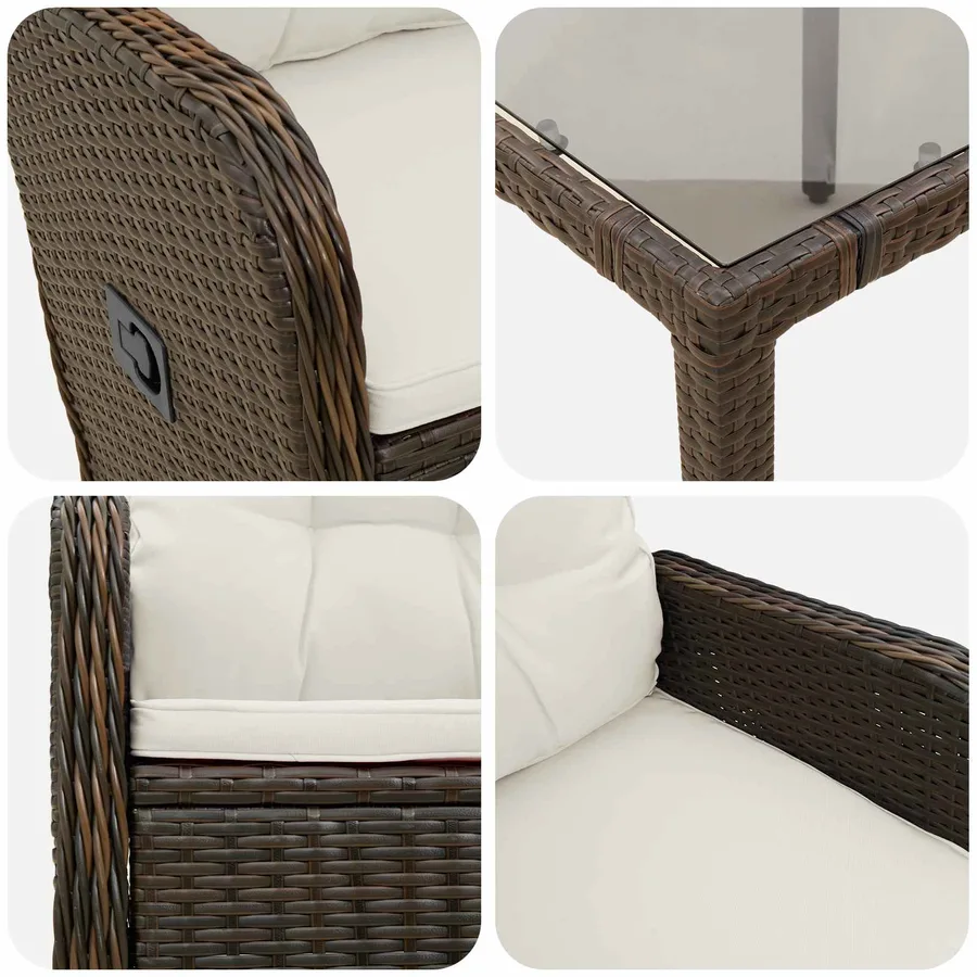 Ensemble de repas extérieur 9 pcs Marron et crème blanche - 7