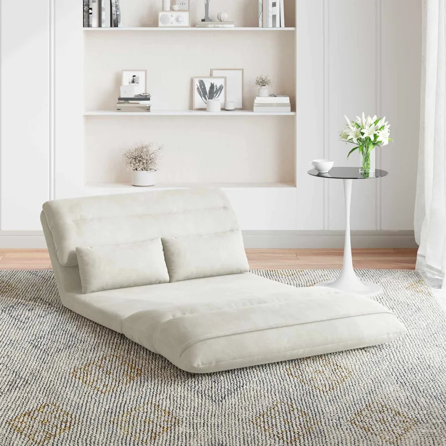 Fauteuil de sol ajustable Crème Velours - 3