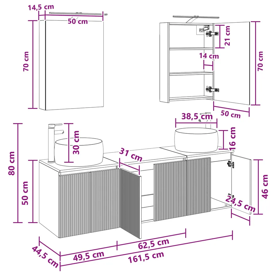 Ensemble d'armoire de salle de bain 5 pcs Gris béton - 14