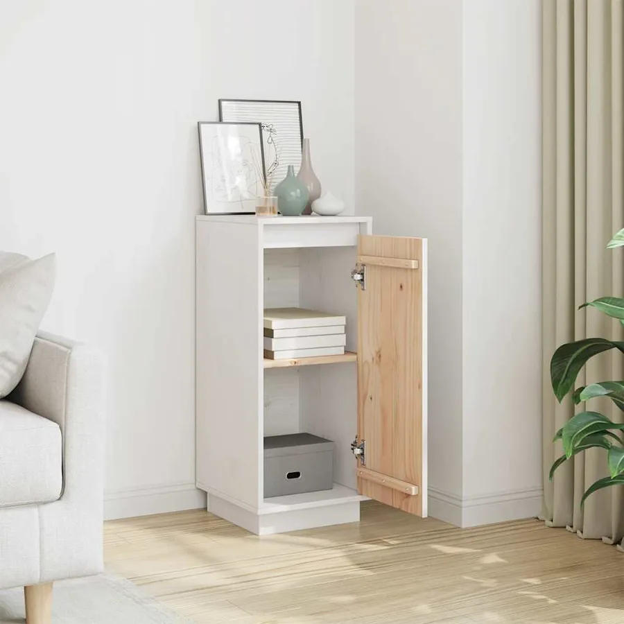 Buffet Blanc 31,5x34x75 cm Bois massif de pin - 3