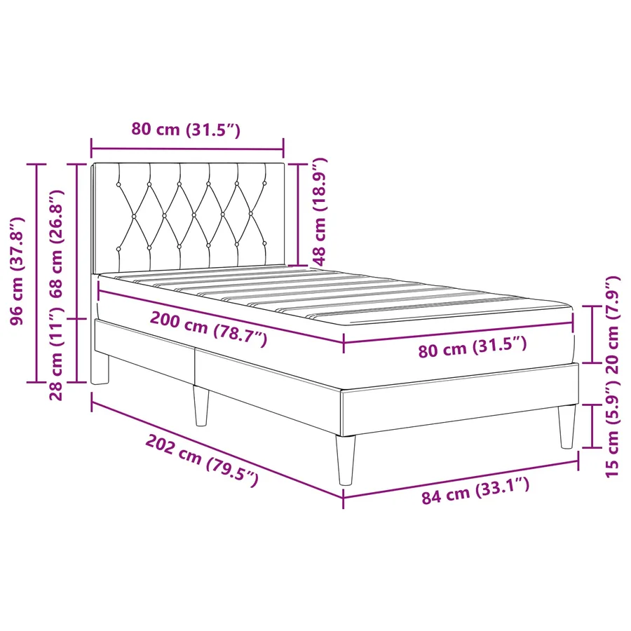 Cadre de lit avec matelas Gris clair 80 x 200 cm Velours - 11