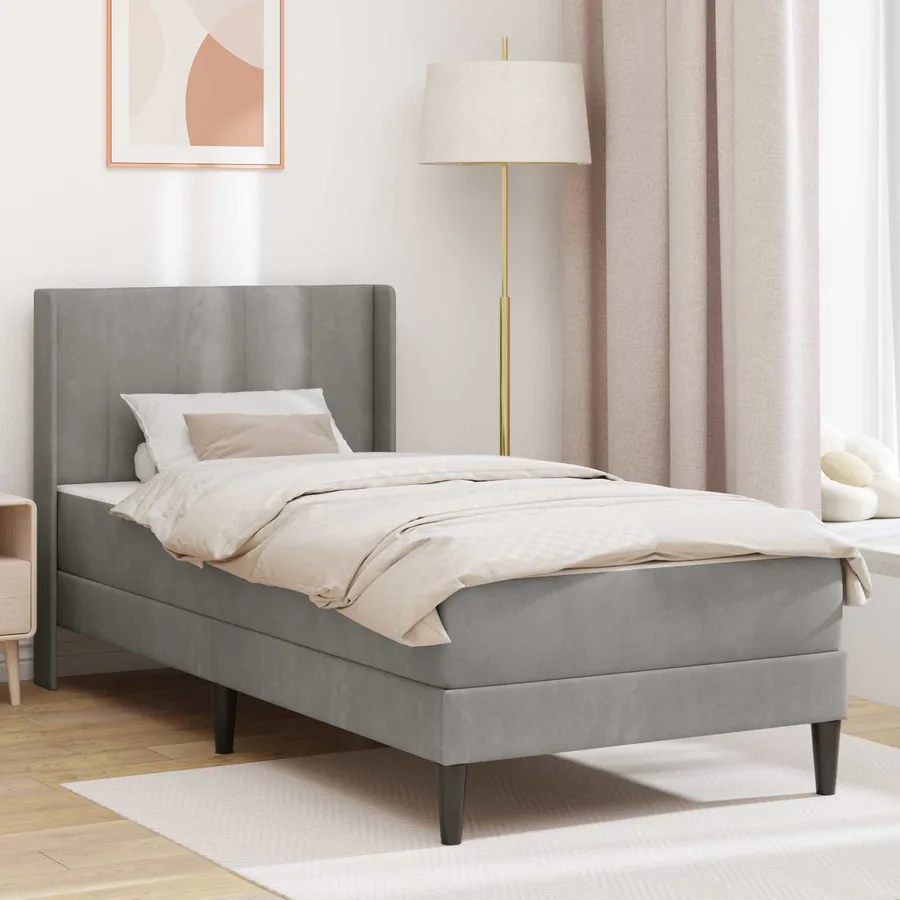 Cadre de lit avec matelas Gris clair 90 x 200 cm Velours