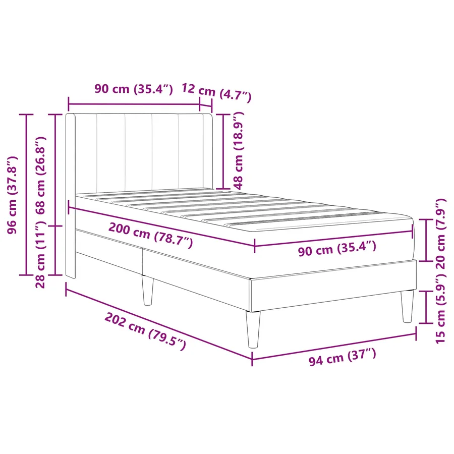 Cadre de lit avec matelas Gris clair 90 x 200 cm Velours - 11