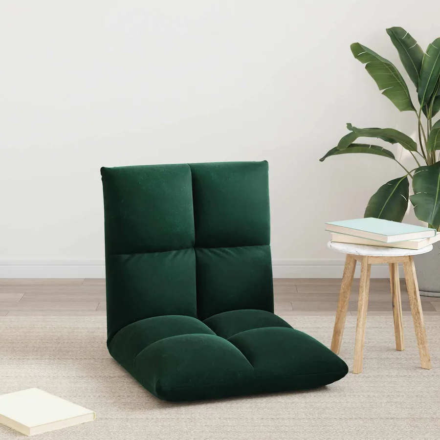 Fauteuil de sol ajustable Vert foncé Velours - 3